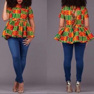 Grass-fields African Print Peplum Top Grassfields